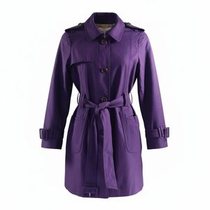 Banana Republic  Trench Coat Womens S Belted Purple Button Jacket Hip Length